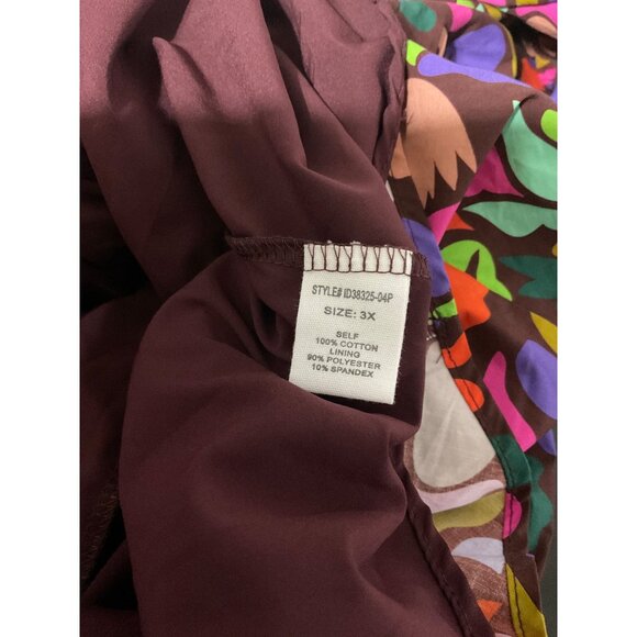 IMPRESSIONS Plus Size Babydoll Printed Colorful Puff Sleeve Brown Dress size 3X - Picture 10 of 15